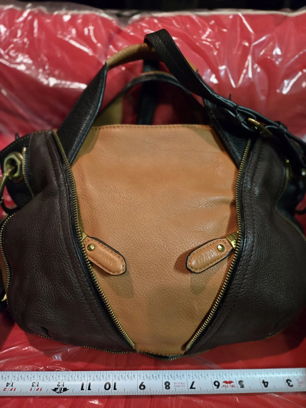 OryAnY Color Block Tan, Brown and Black Leather Shoulder/Crossbody/Hobo Bag. EUC